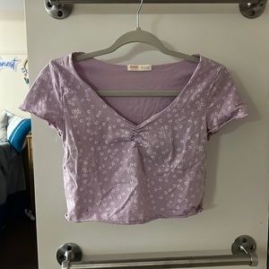 Lavender Floral Romwe Crop Top